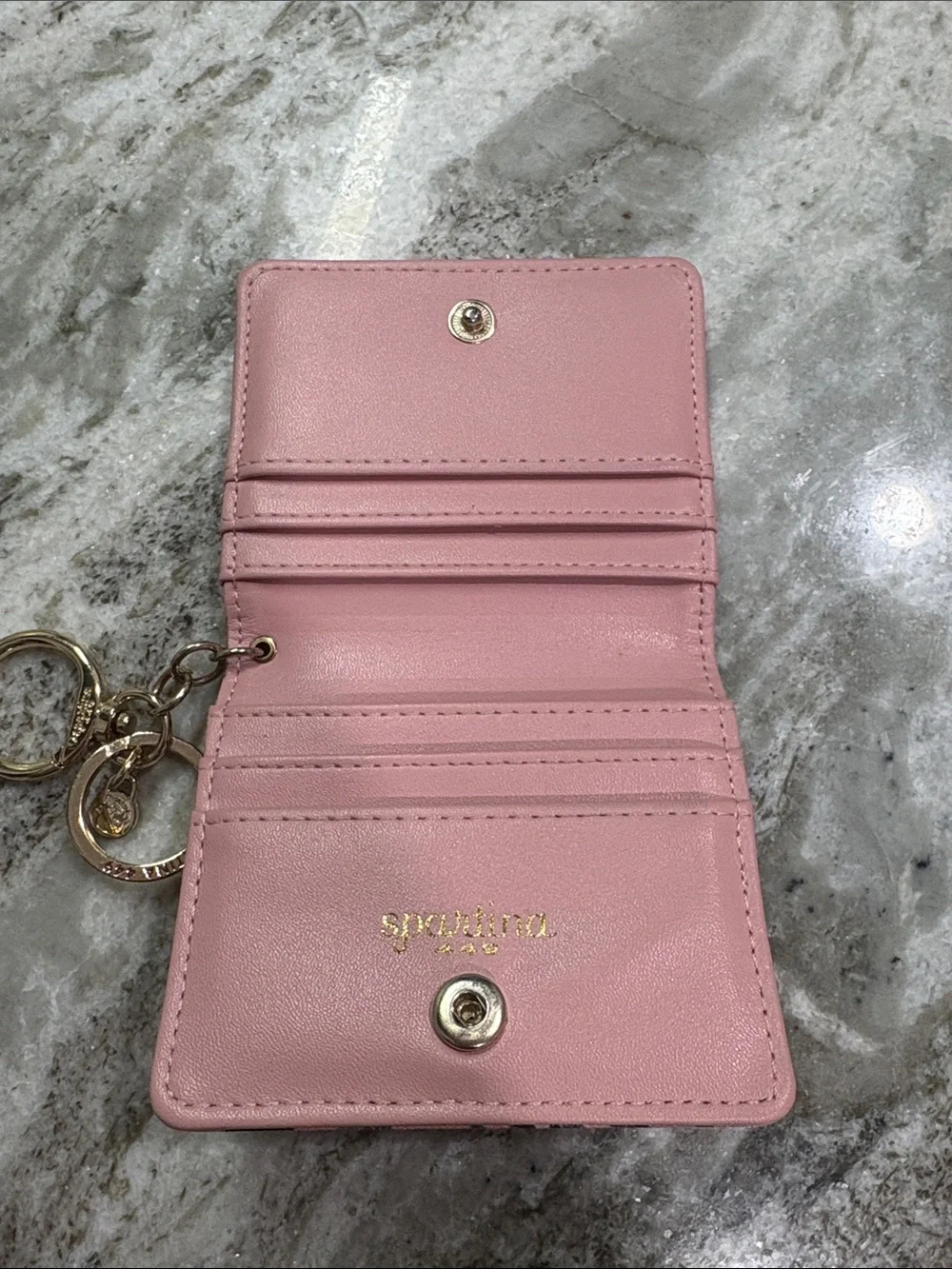 Spartina 449 Dusty Pink Cardholder Keyring with Gold Accents